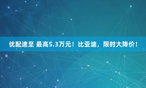 优配速至 最高5.3万元！比亚迪，限时大降价！